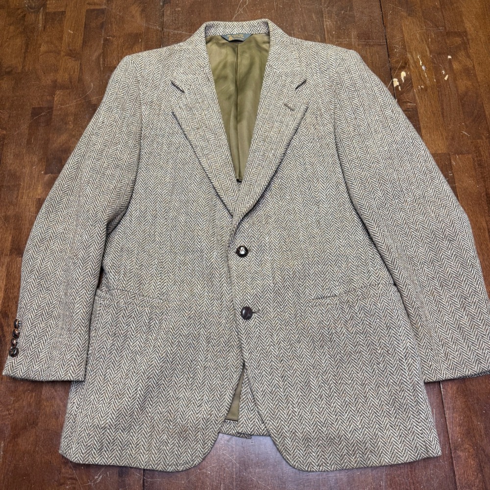 Harris Tweed Men's 41R Pure Scottish Wool Blazer‎ Jacket Tailored in USA Read